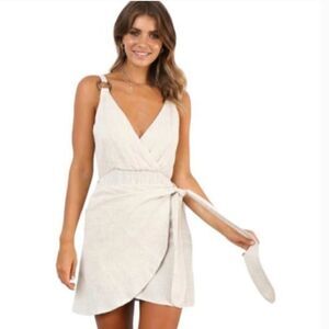 Princess Polly Jungle Lodge Natural Beige Wrap Dress